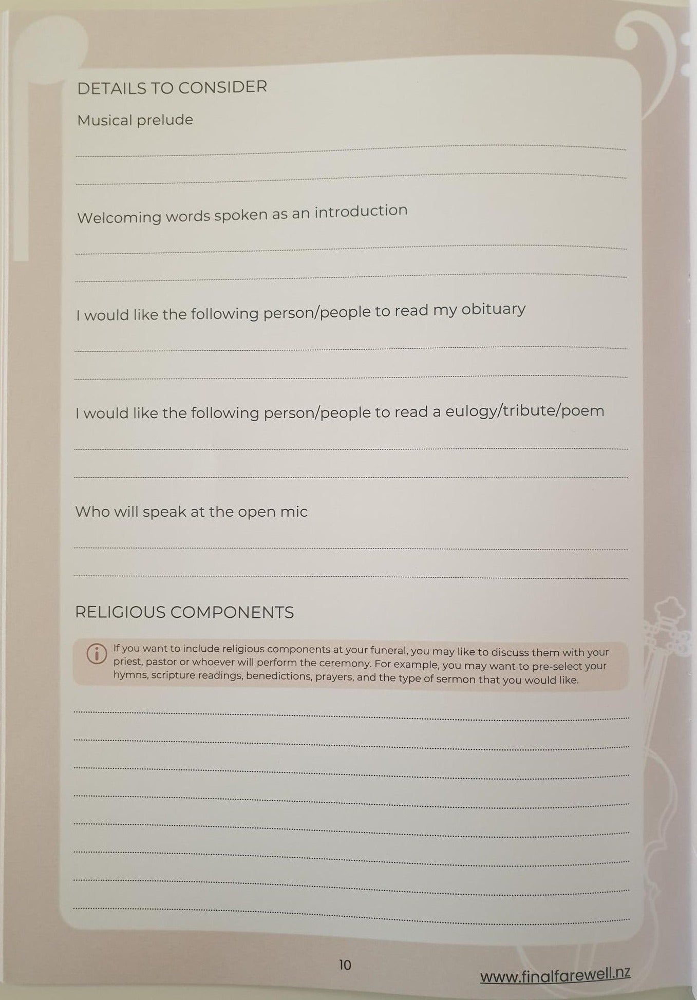 My Final Farewell Musical Beige Printed